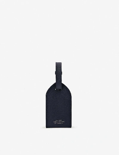 Shop Smythson Panama Leather Luggage Tag In Navy