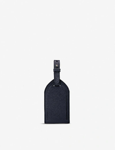 Smythson Panama Leather Luggage Tag In Navy