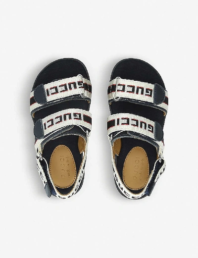 Shop Gucci Blue/drk.c Sam Logo-print Canvas Sandals 1-4 Years 7