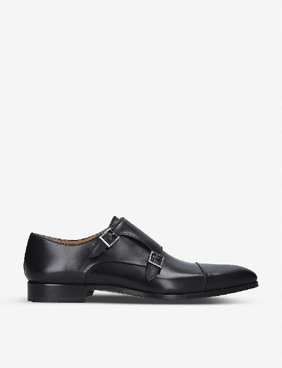 Shop Magnanni Double Monk Strap Leather Shoes In Black