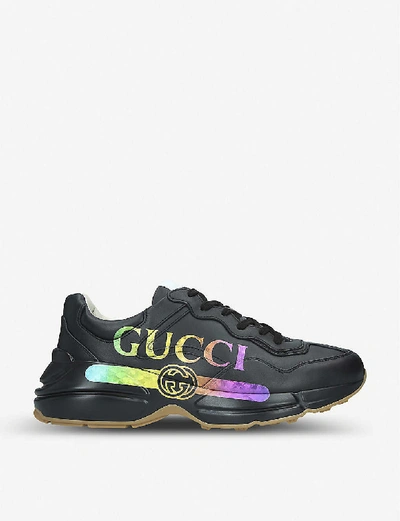 Shop Gucci Rhyton Logo-print Leather Trainers In Black/comb