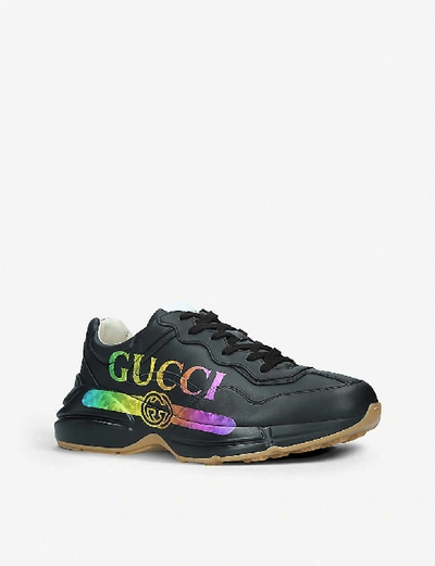 Shop Gucci Rhyton Logo-print Leather Trainers In Black/comb