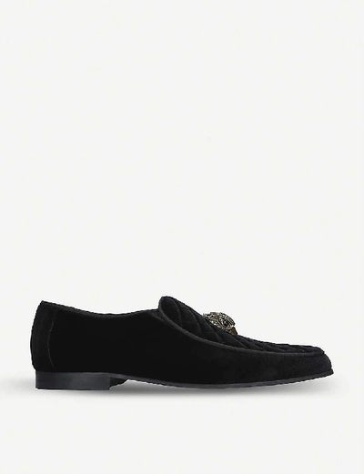 Shop Kurt Geiger Hugh Eagle Head Embellished Velvet Loafers In Black