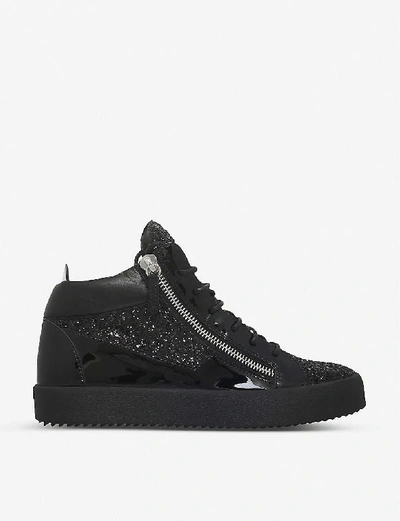 Shop Giuseppe Zanotti Mens Black Kriss Glitter-woven Mid-top Trainers 10