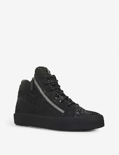 Shop Giuseppe Zanotti Mens Black Kriss Glitter-woven Mid-top Trainers 10