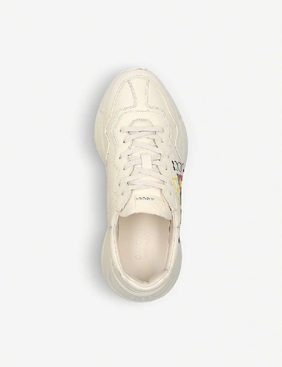 Shop Gucci Men's White/comb Men's Rhyton Gg-embellished Leather Trainers