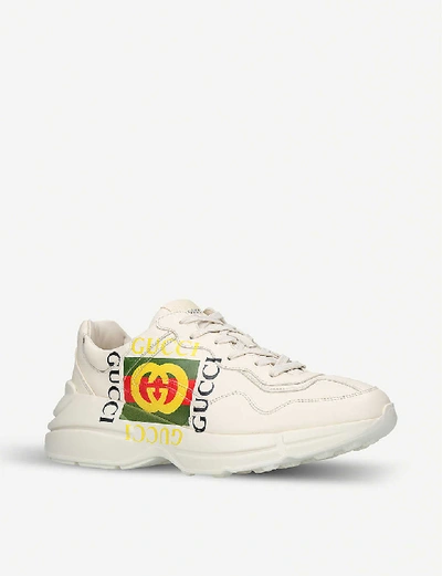 Shop Gucci Men's White/comb Men's Rhyton Gg-embellished Leather Trainers