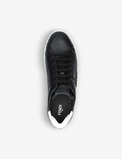 Shop Fendi Logo-print Leather Trainers In Black