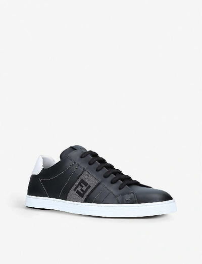 Shop Fendi Logo-print Leather Trainers In Black