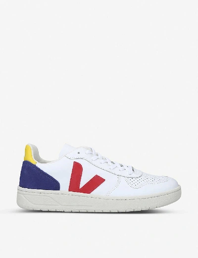 Shop Veja V-10 Leather And Suede Trainers In White/comb