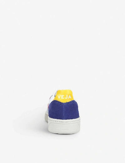 Shop Veja V-10 Leather And Suede Trainers In White/comb