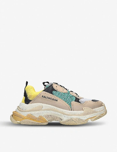 Shop Balenciaga Mens Capsule Triple S Runner Leather And Mesh Trainers In Beige Oth