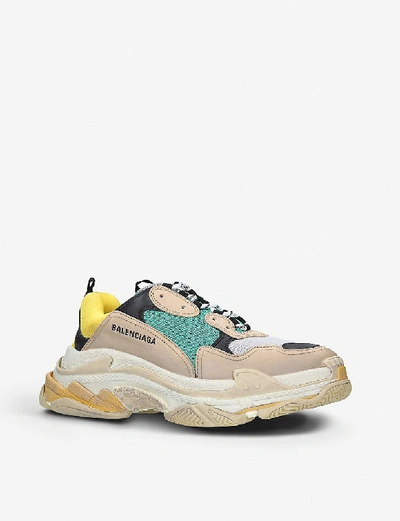 Shop Balenciaga Mens Capsule Triple S Runner Leather And Mesh Trainers In Beige Oth