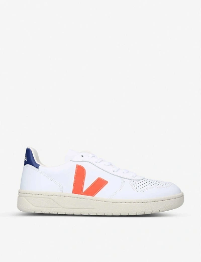 Shop Veja V10 Leather And Mesh Trainers In Blue/pal.c