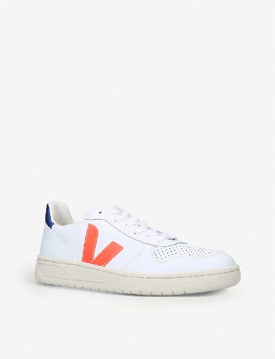 Shop Veja V10 Leather And Mesh Trainers In Blue/pal.c