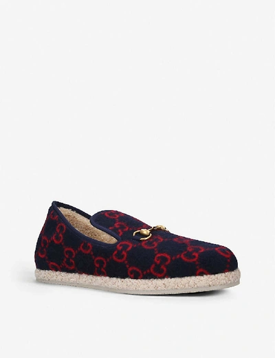 Shop Gucci Fria Gg-woven Wool Slippers