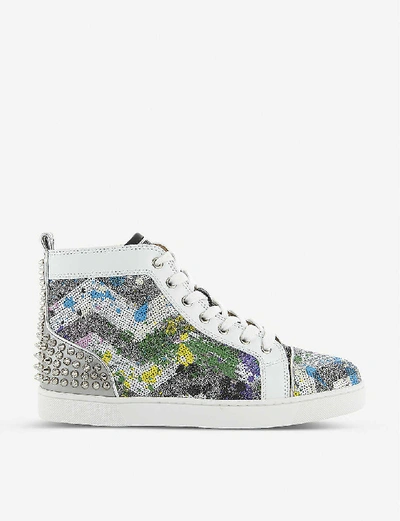 Shop Christian Louboutin Lou Spikes Iii Flat Paill Splash/mesh Ho In Version+multi