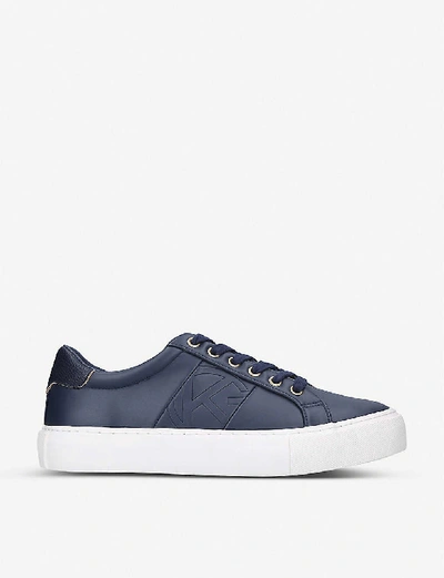 Shop Kg Kurt Geiger Kace Logo-embossed Leather Trainers In Navy