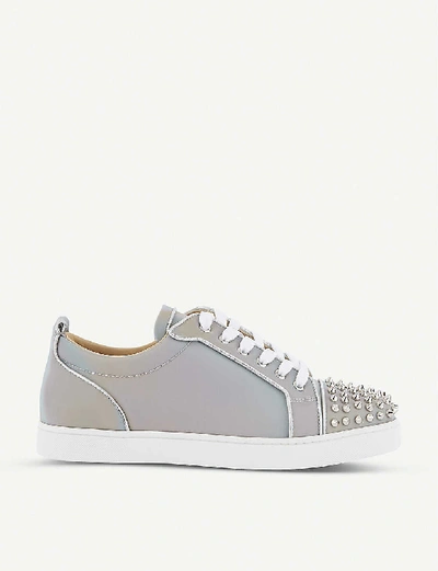 Shop Christian Louboutin Louis Junior Spikes Orlato Flat Calf Nir In Multi/silver