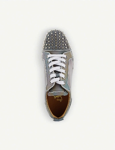 Shop Christian Louboutin Louis Junior Spikes Orlato Flat Calf Nir In Multi/silver