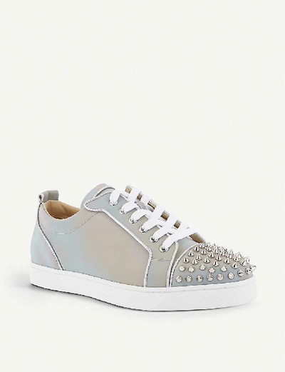 Shop Christian Louboutin Louis Junior Spikes Orlato Flat Calf Nir In Multi/silver