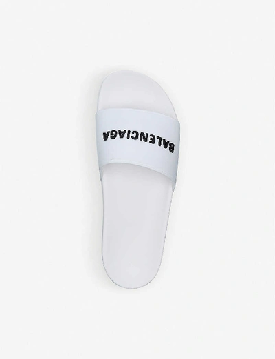 Shop Balenciaga Men's White/blk Logo-print Rubber Pool Sliders