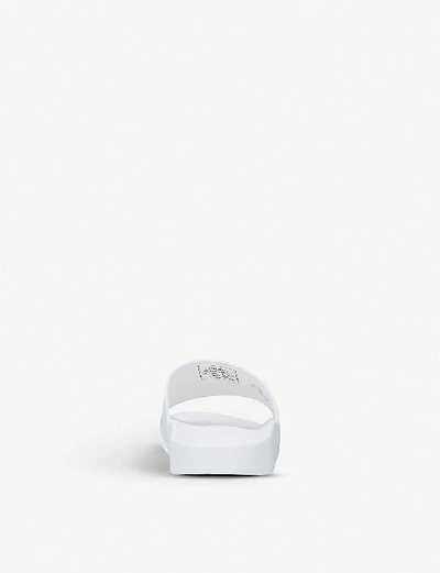 Shop Balenciaga Men's White/blk Logo-print Rubber Pool Sliders