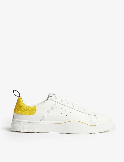 Shop Diesel S-clever Leather Low-top Trainers In White/lemon Chrome