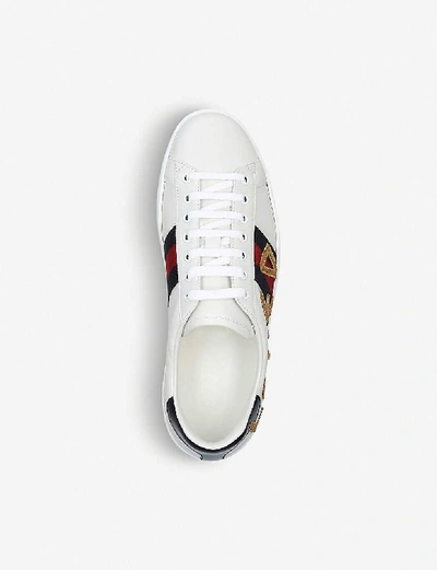 Shop Gucci Mens New Ace Embroidered Leather Low-top Trainers In White/oth