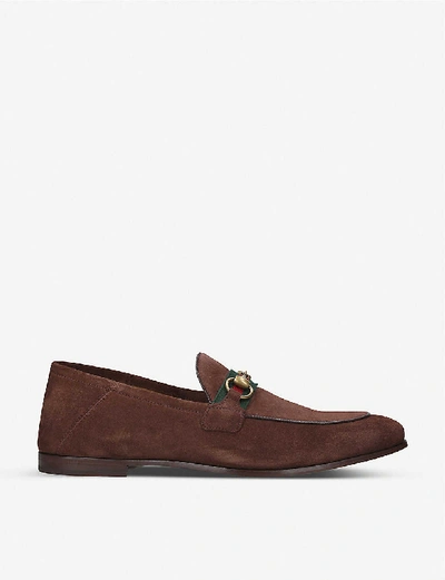 Shop Gucci Brixton Suede Loafer In Brown