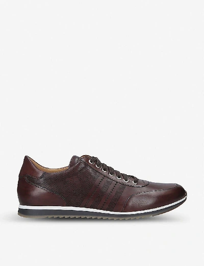Shop Magnanni Perforated Striped Leather Trainers In Tan