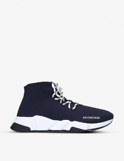 Shop Balenciaga Speed Knitted High-top Trainers In Mid Blue