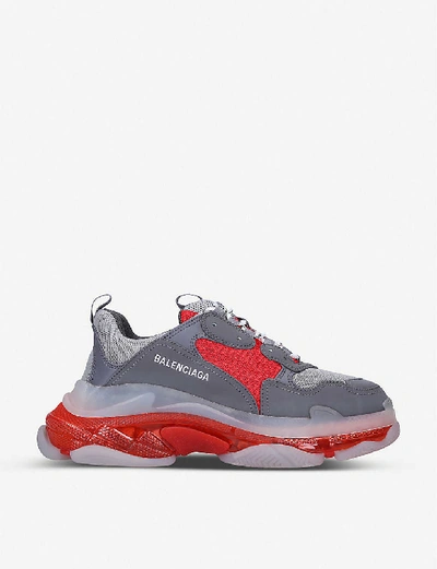 Shop Balenciaga Triple S Leather And Mesh Trainers In Grey Mid