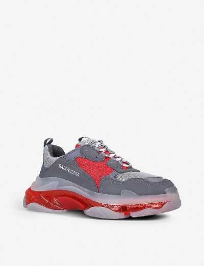 Shop Balenciaga Triple S Leather And Mesh Trainers In Grey Mid