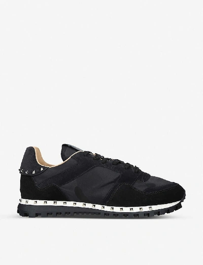 Shop Valentino Studsole Camouflage-print Trainers In Black