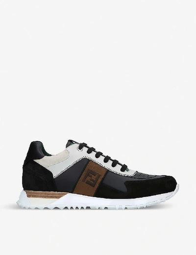 Shop Fendi Ff Leather Trainers In White/blk