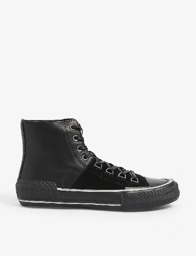 Shop Allsaints Waylon Leather And Suede High Top Trainers In Off+white