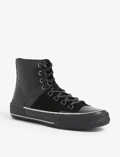 Shop Allsaints Waylon Leather And Suede High Top Trainers In Off+white