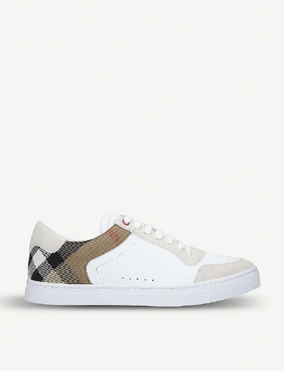 Shop Burberry Men's White/comb Reeth Leather And Suede Low-top Trainers