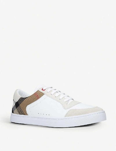 Shop Burberry Men's White/comb Reeth Leather And Suede Low-top Trainers