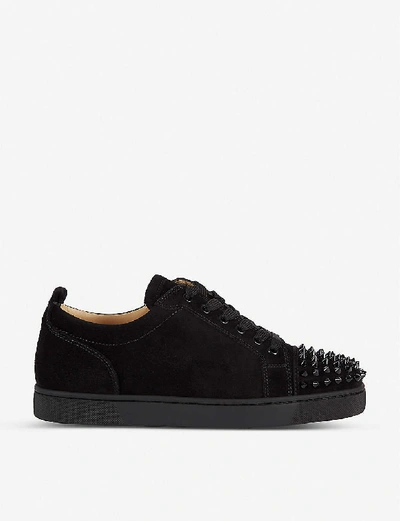 Shop Christian Louboutin Louis Junior Spikes Suede Trainers In Black/black