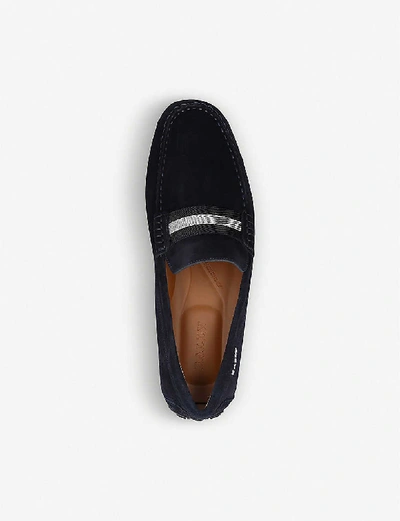 Shop Bally Pearce Grosgrain-trim Suede Loafers In Navy