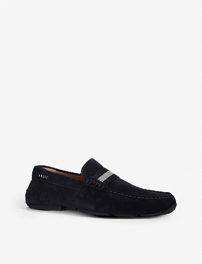 Shop Bally Pearce Grosgrain-trim Suede Loafers In Navy