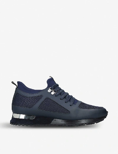 Shop Mallet Men's Navy Diver Leather And Mesh Trainers
