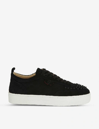 Shop Christian Louboutin Men's Black/black Mat Happyrui Spikes Flat Veau Velour Trainers