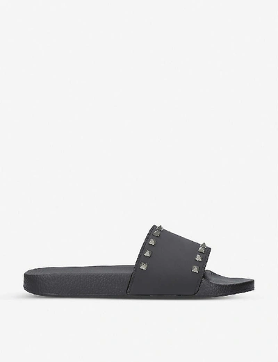 Shop Valentino Rockstud Rubber Pool Slider Sandals In Black
