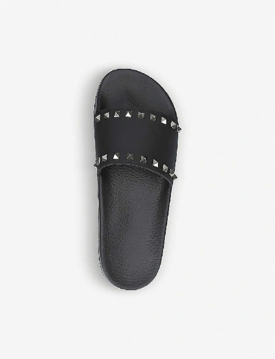 Shop Valentino Garavani Men's Black Rockstud Rubber Pool Slider Sandals