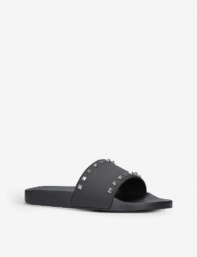 Shop Valentino Garavani Men's Black Rockstud Rubber Pool Slider Sandals