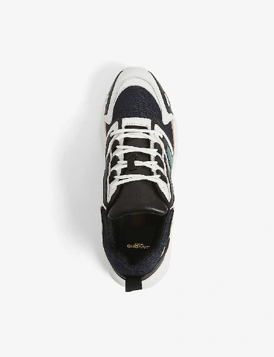 Shop Sandro Futura Leather And Mesh Technical Trainers In Navy+blue