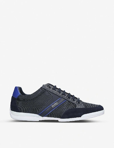 Shop Hugo Boss Saturn Pro Low-top Leather Trainers In Navy